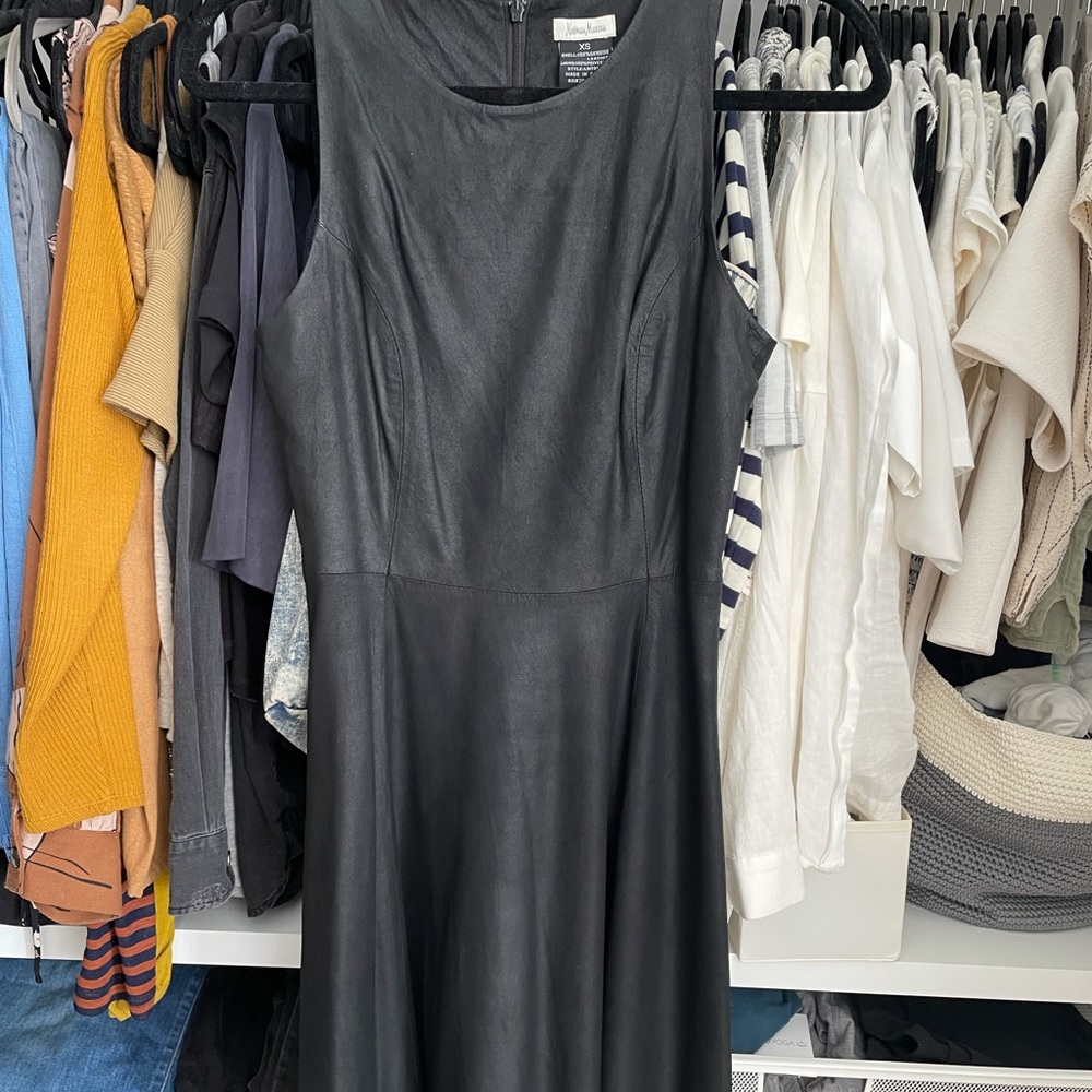 NWT Neiman Marcus Black Leather Dress XS